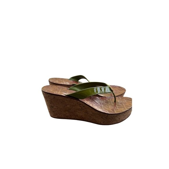 Tory Burch Flipflop Wedges Sandals Heels Green Women’s Size 8.5 - Picture 1 of 12